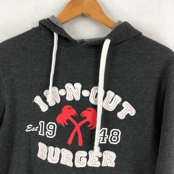 In N Out Burger Size Small Dark Grey Long Sleeve Logo Front Pullover Hoodie - Picture 4 of 9